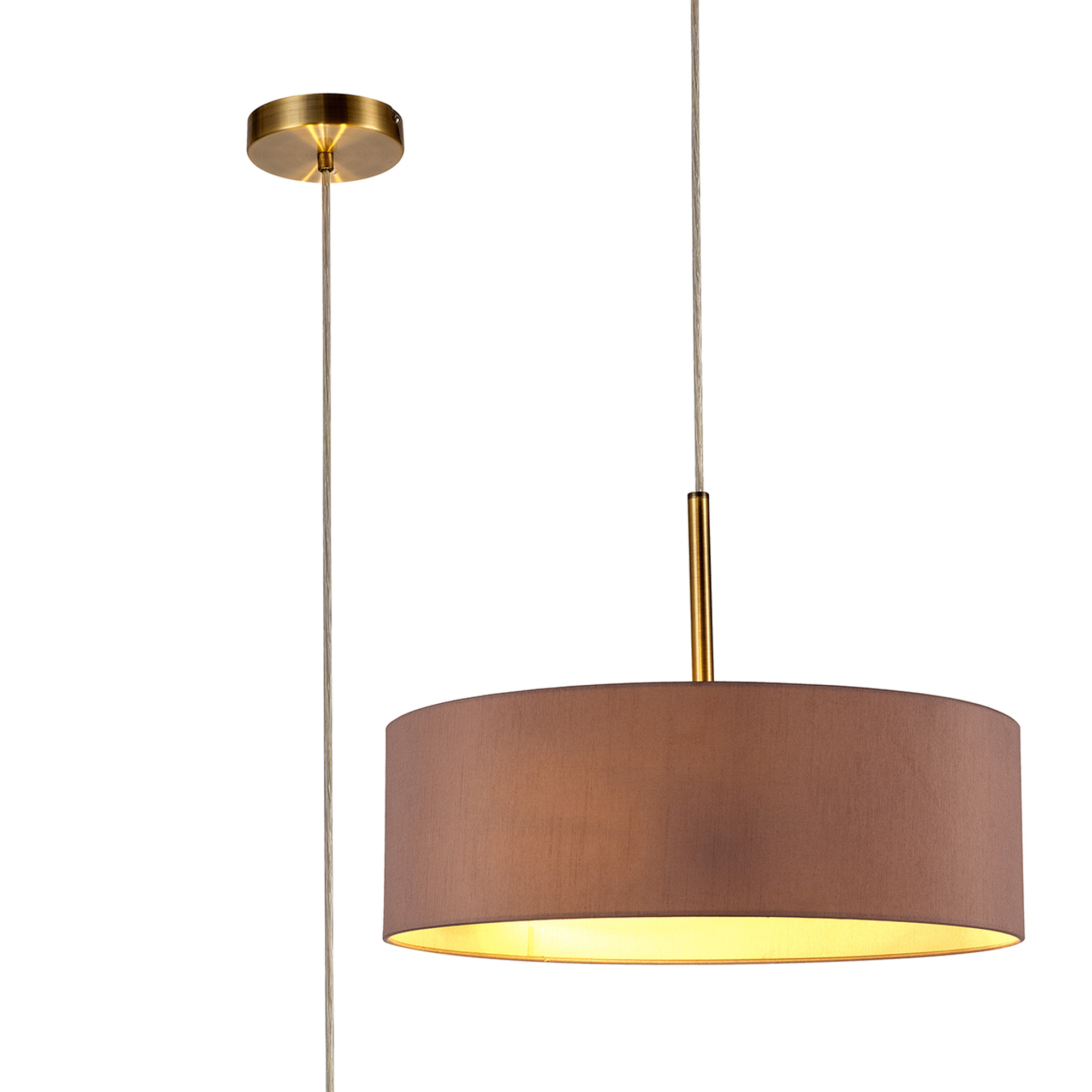 DK0706  Baymont 45cm 3 Light Pendant Antique Brass, Taupe/Halo Gold